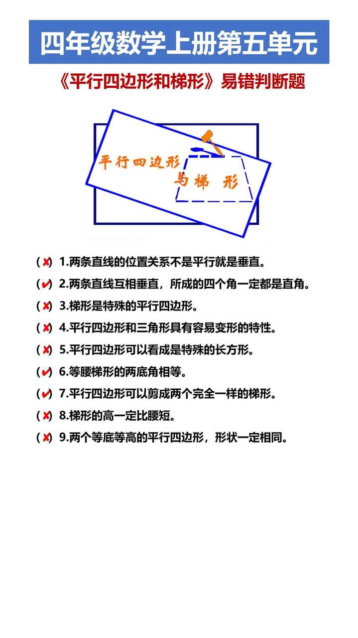 四年级数学上册第五单元 《平行四边形和梯形》易错判断题