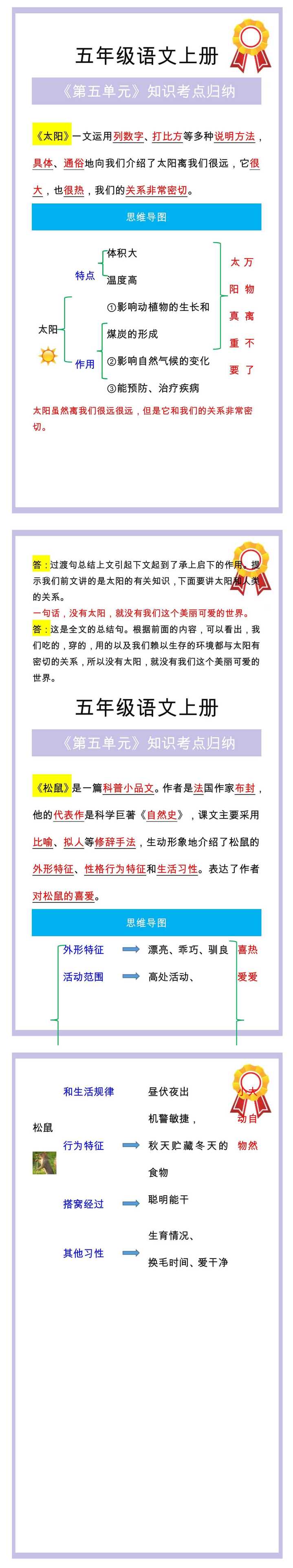 五年级语文上册《第五单元》知识考点归纳！