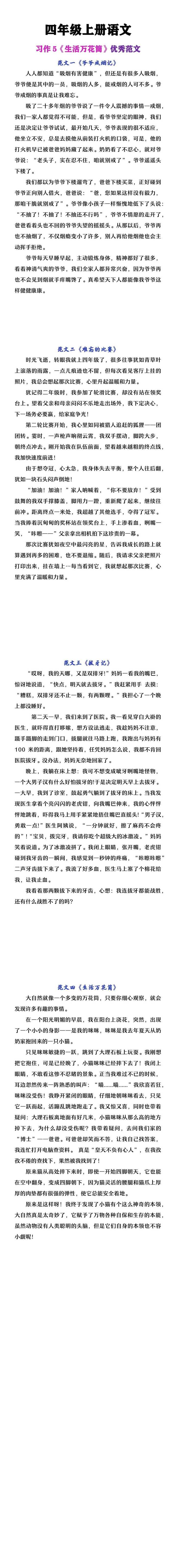四年级上册语文第五单元习作《生活万花筒》范文