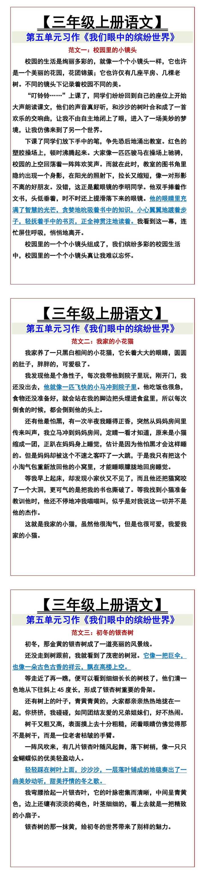 【三年级上册语文】 第五单元习作《我们眼中的缤纷世界》
