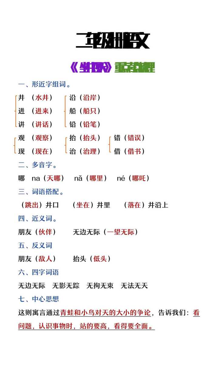 二年级上册语文《坐井观天》重点考点梳理