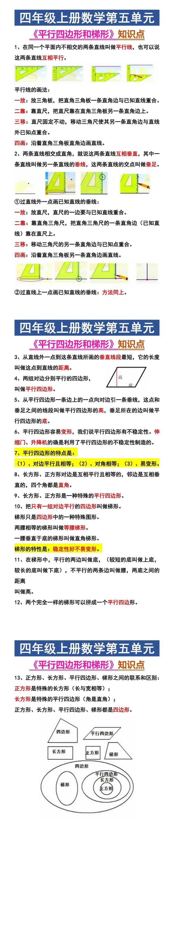四年级上册数学第五单元 《平行四边形和梯形》知识点
