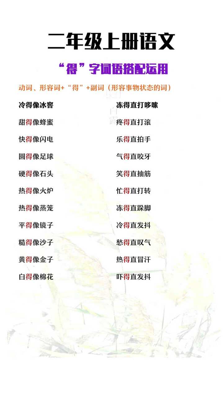 二年级上册语文“得”字的运用