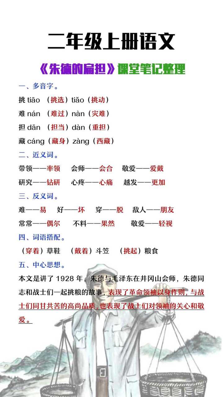 二年级上册语文《朱德的扁担》课堂笔记整理