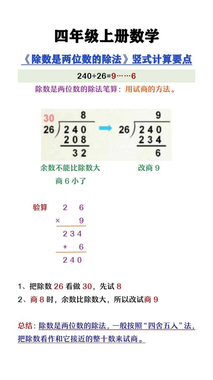 四年级上册数学《除数是两位数的除法》竖式计算要点