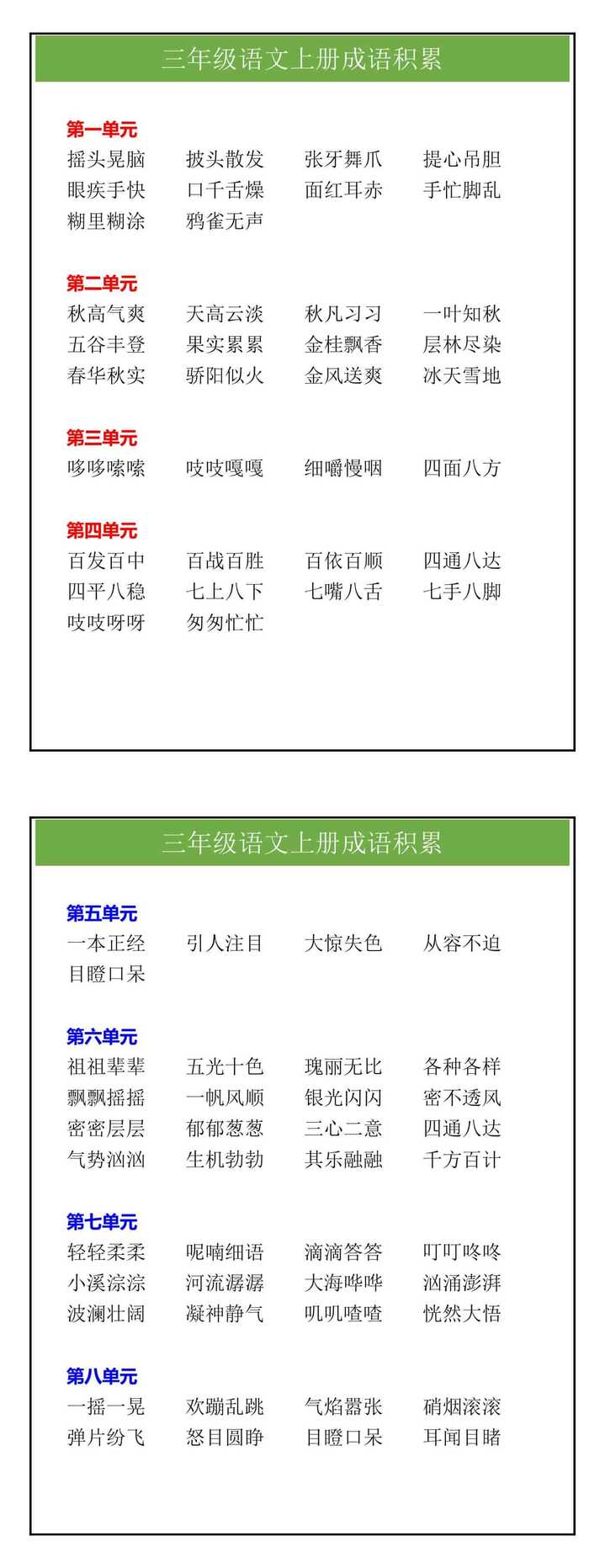 三年级语文上册成语积累大全