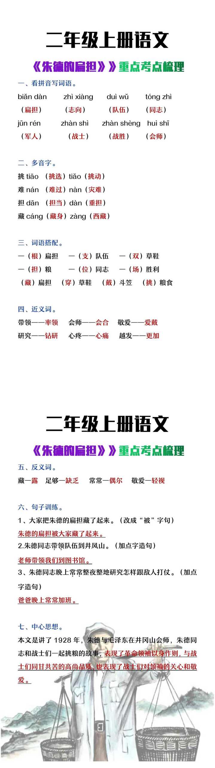 二年级上册语文《朱德的扁担》重点考点梳理