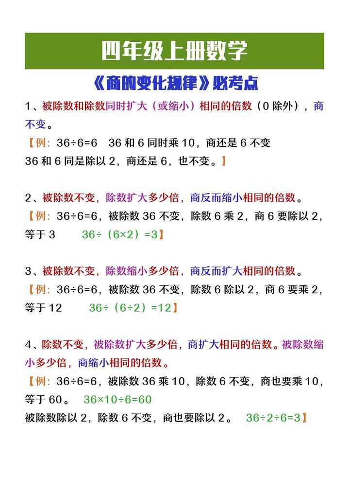 四年级上册数学《商的变化规律》必考点