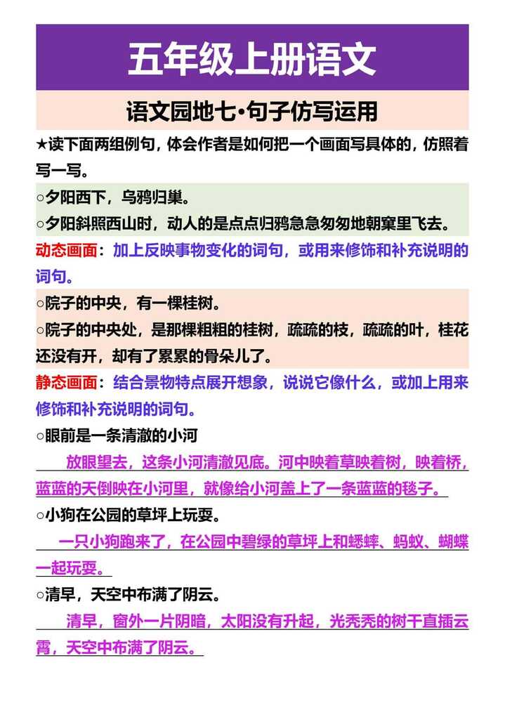 五年级上册语文 语文园地七·句子仿写运用