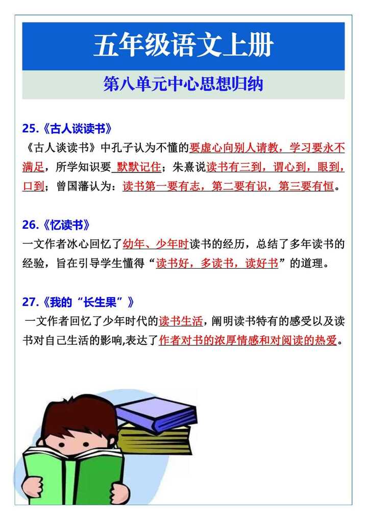 五年级语文上册第八单元中心思想归纳