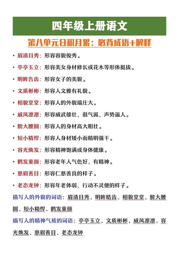 四年级上册语文第八单元日积月累重点成语
