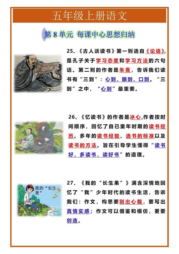 五年级上册语文第8单元每课中心思想归纳