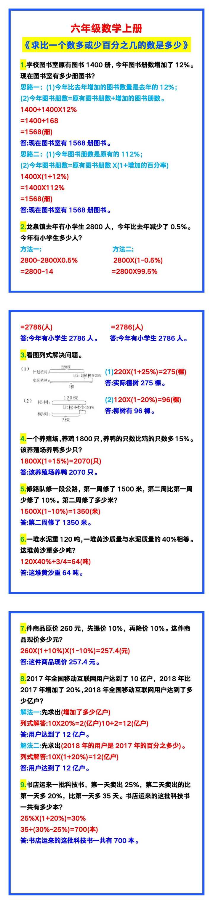 六年级数学上册《求比一个数多或少百分之几的数是多少》！