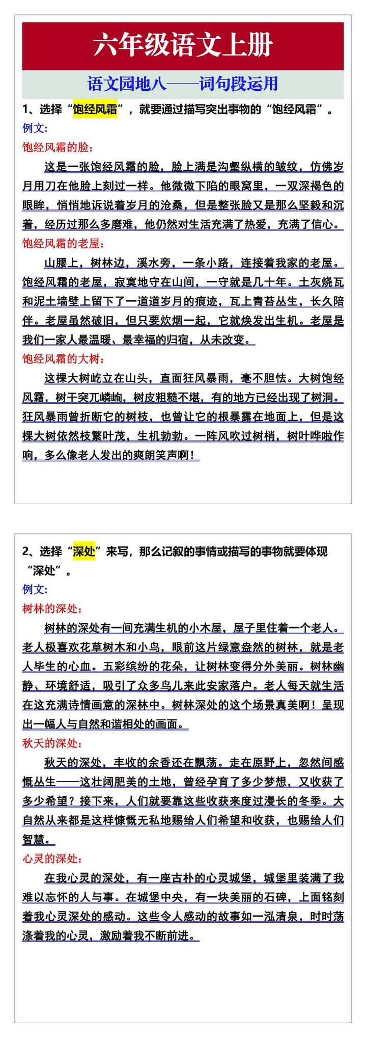 六年级语文上册语文园地八——词句段运用