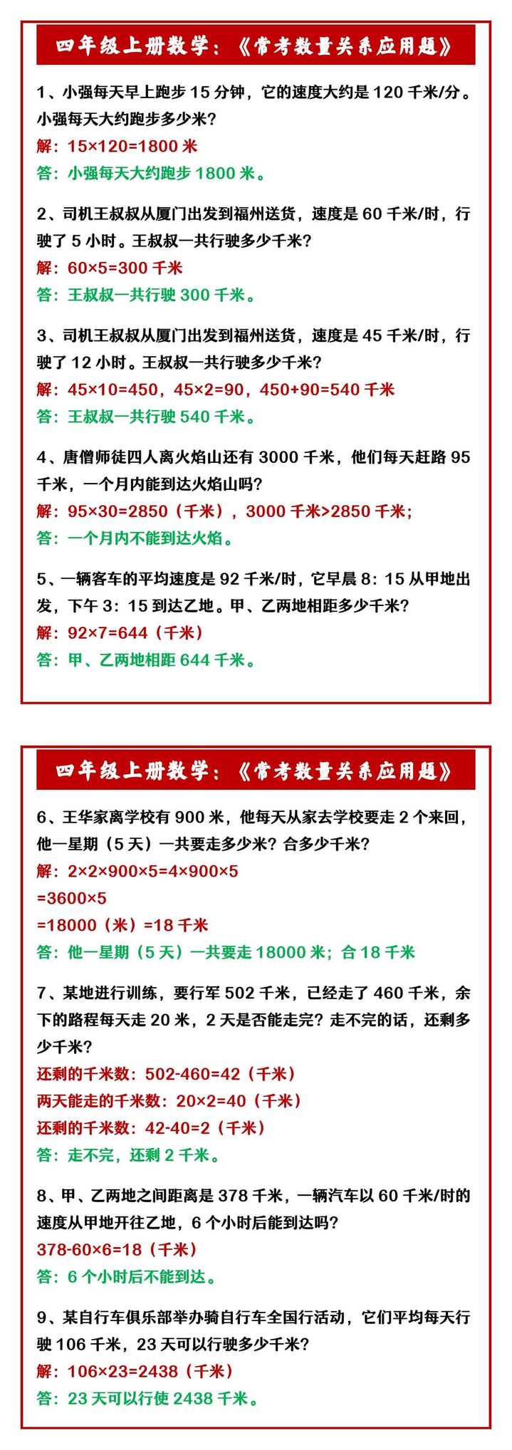 四年级上册数学：《常考数量关系应用题》