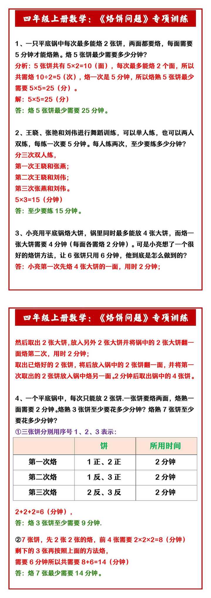四年级上册数学：《烙饼问题》专项训练