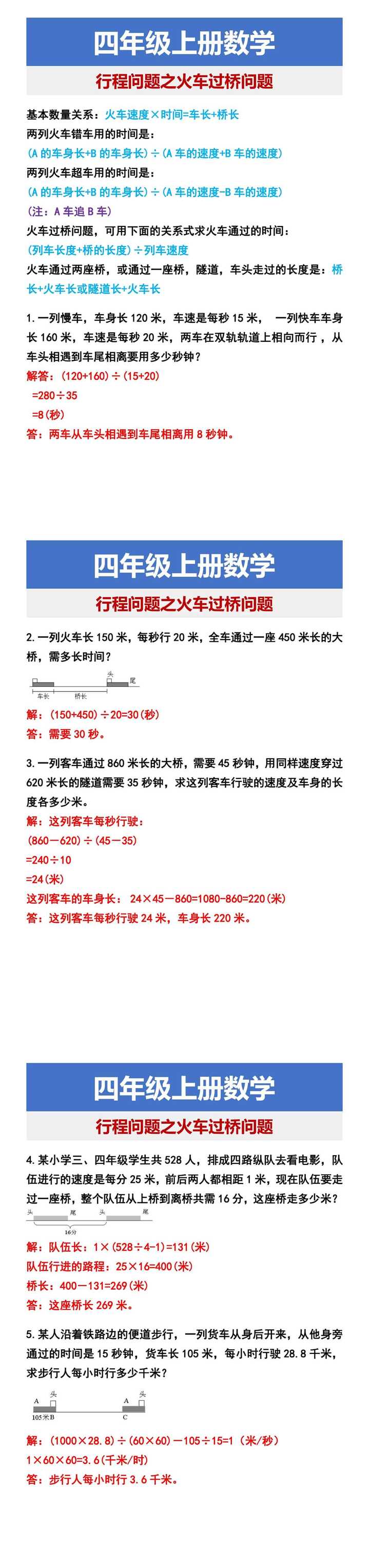 四年级上册数学 行程问题之火车过桥问题