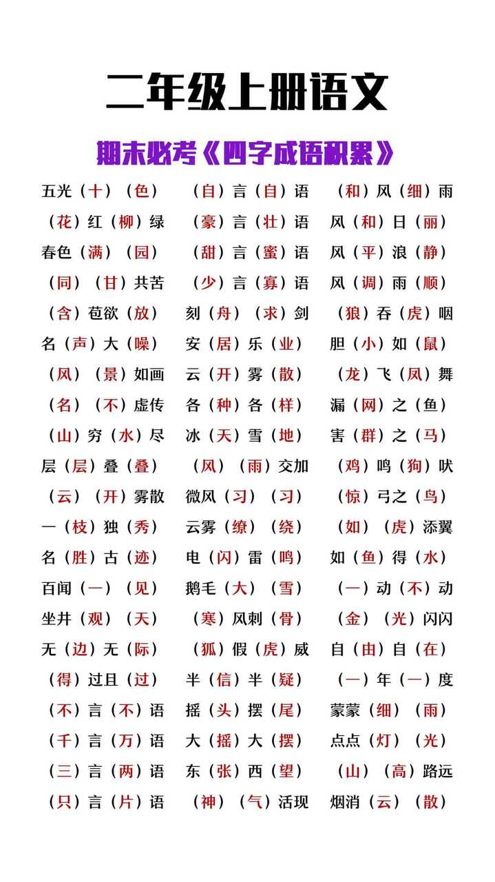 二年级上册语文必考四字成语