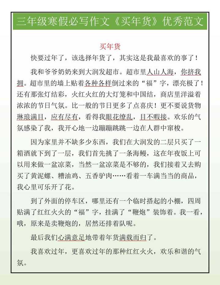三年级寒假必写作文《买年货》优秀范文