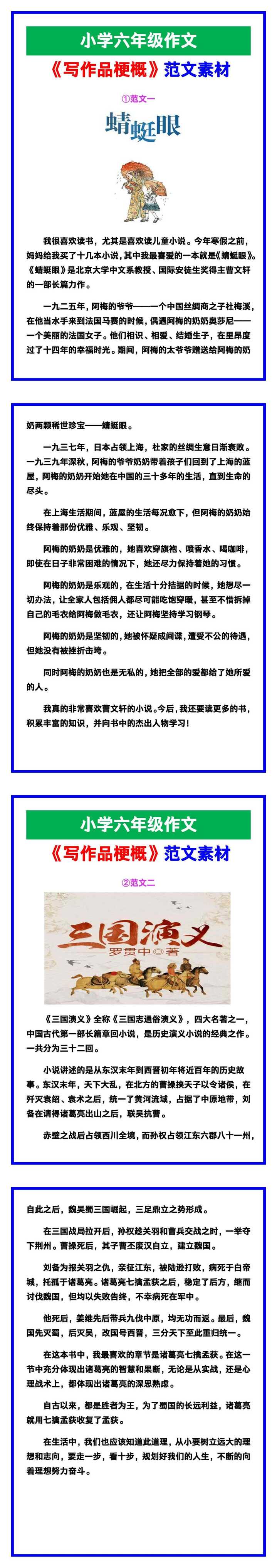 小学六年级作文《写作品梗概》习作范文，收藏可参考！