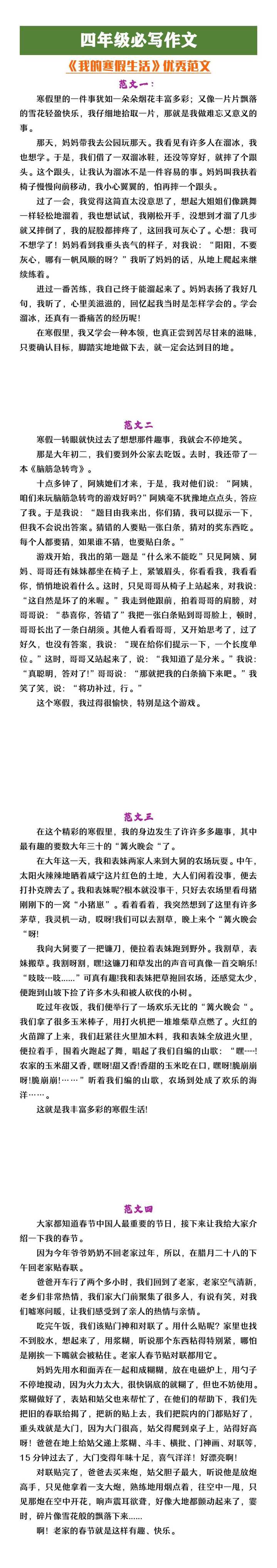 四年级必写作文《我的寒假生活》