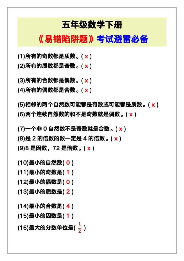五年级数学下册《易错陷阱题》，考试避雷必备！