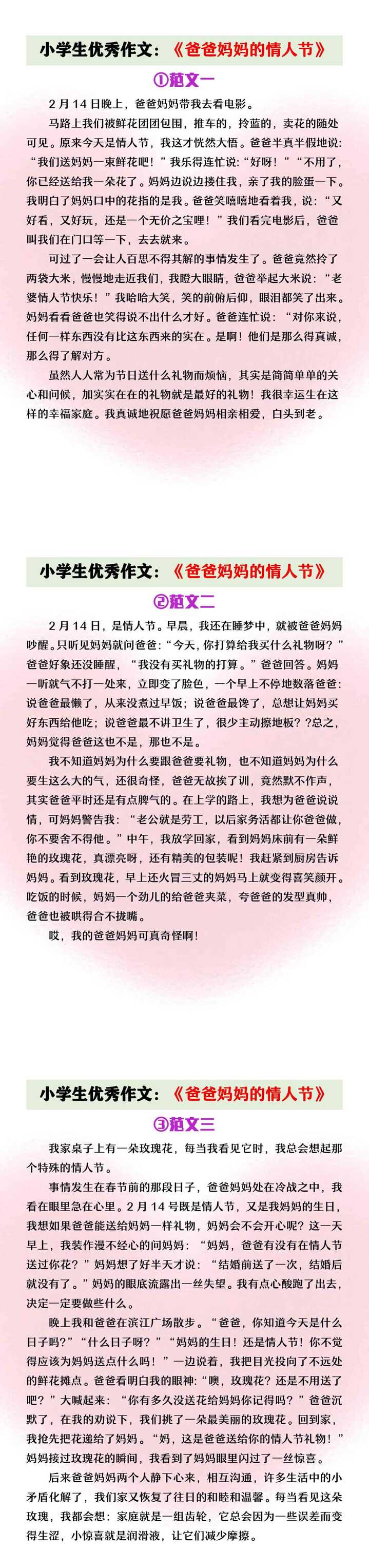 小学生优秀作文《爸爸妈妈的情人节》