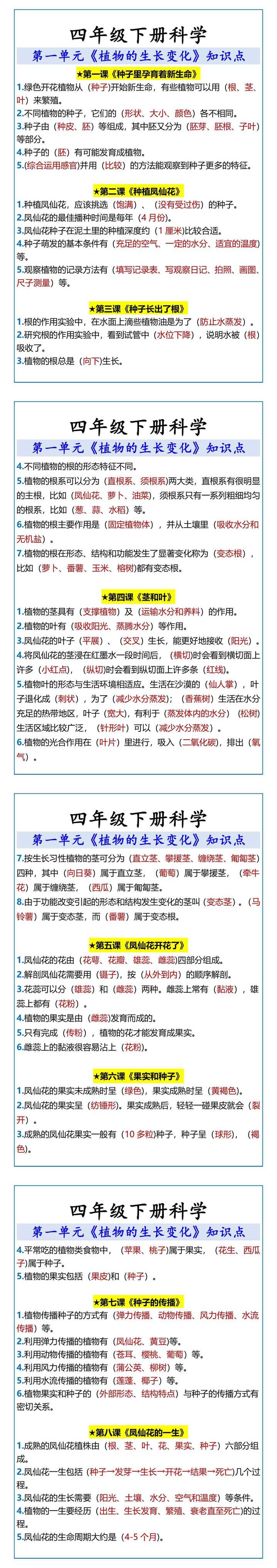 四年级下册科学 第一单元知识点