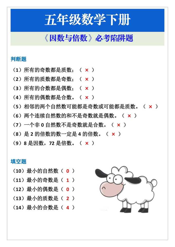 五年级下册数学《因数与倍数》陷阱题