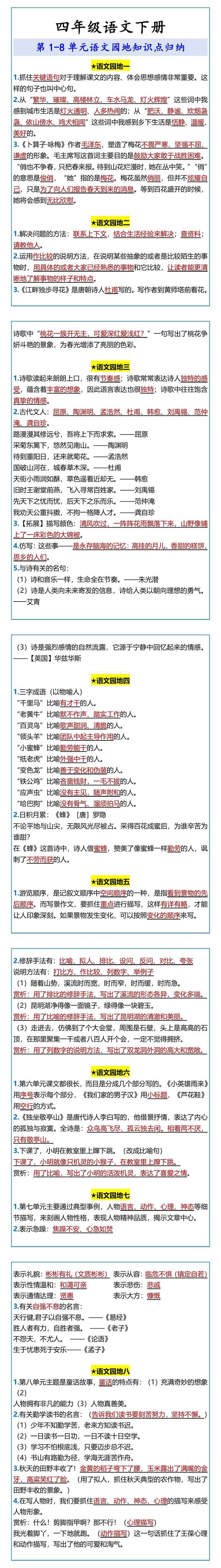 四年级语文下册语文园地知识点归纳