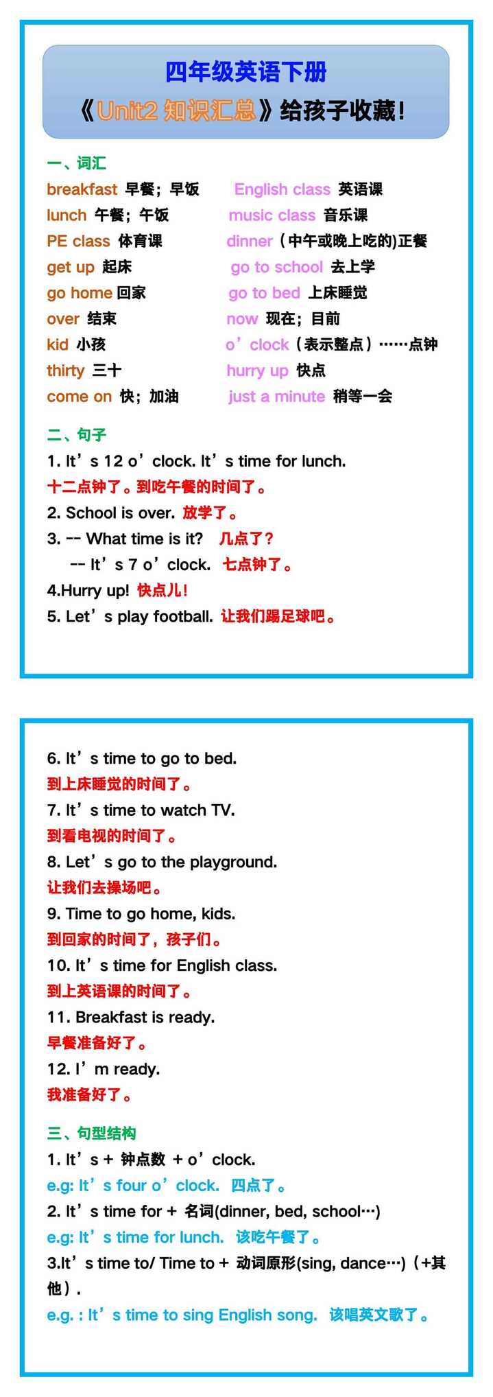 四年级英语下册《Unit2知识汇总》,给孩子收藏！