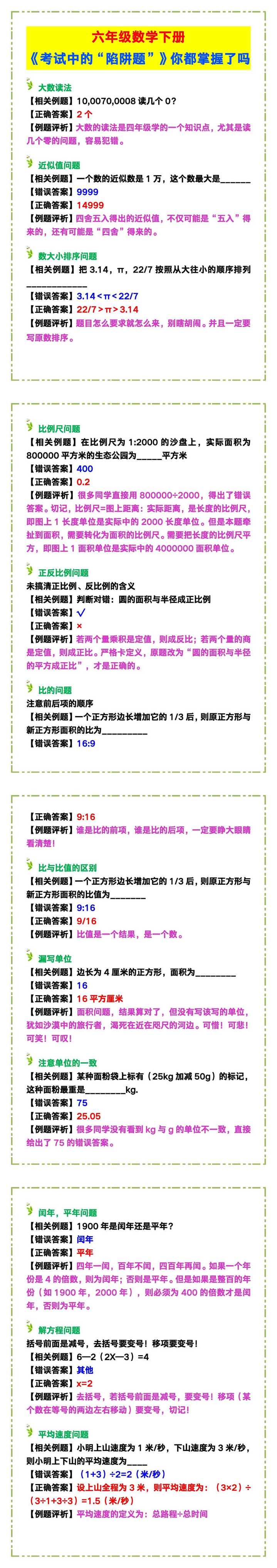 六年级数学下册《考试中的“陷阱题”》，你都掌握了吗？