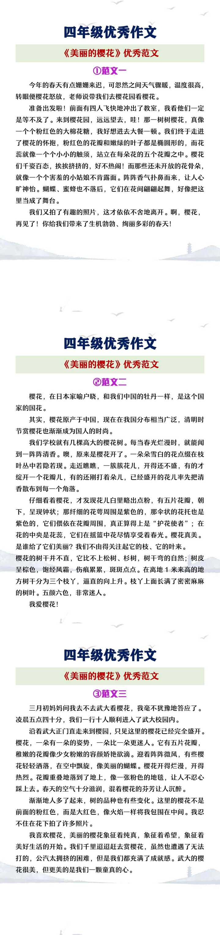 四年级优秀作文《美丽的樱花》优秀范文