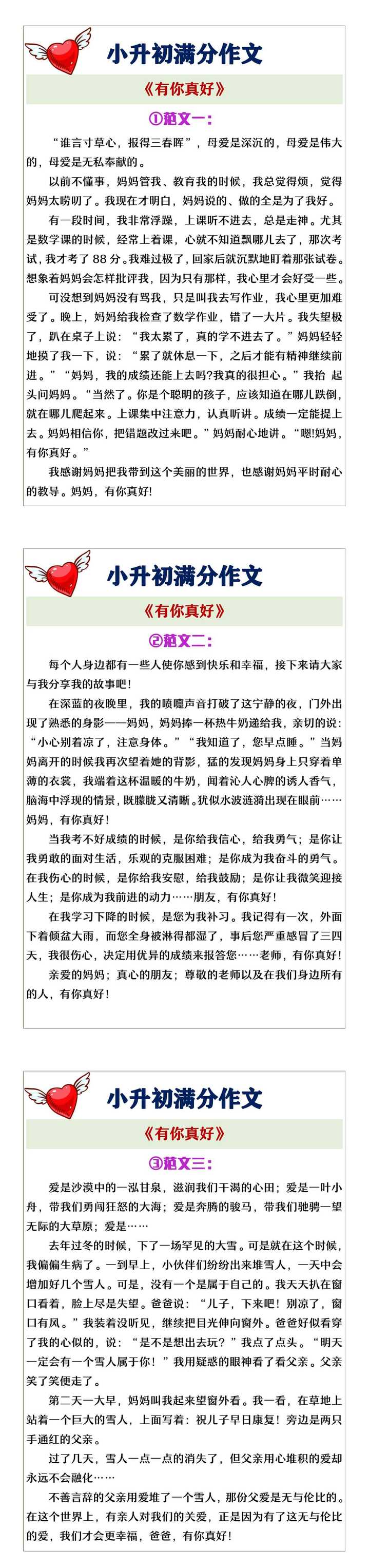 小升初满分作文《有你真好》范文3篇