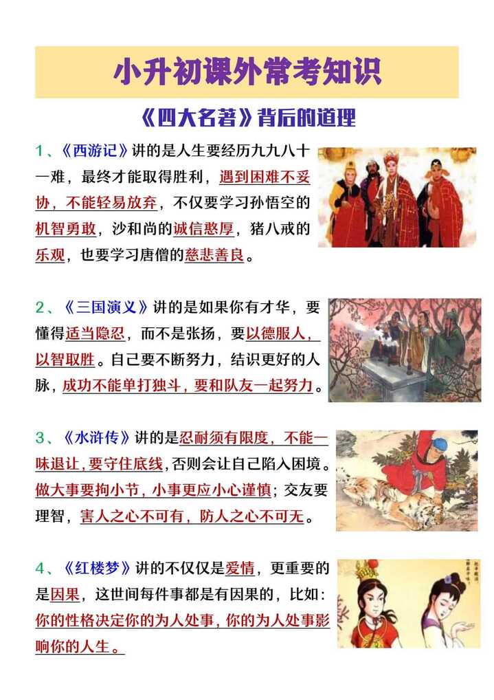 小升初常考《四大名著》背后的道理