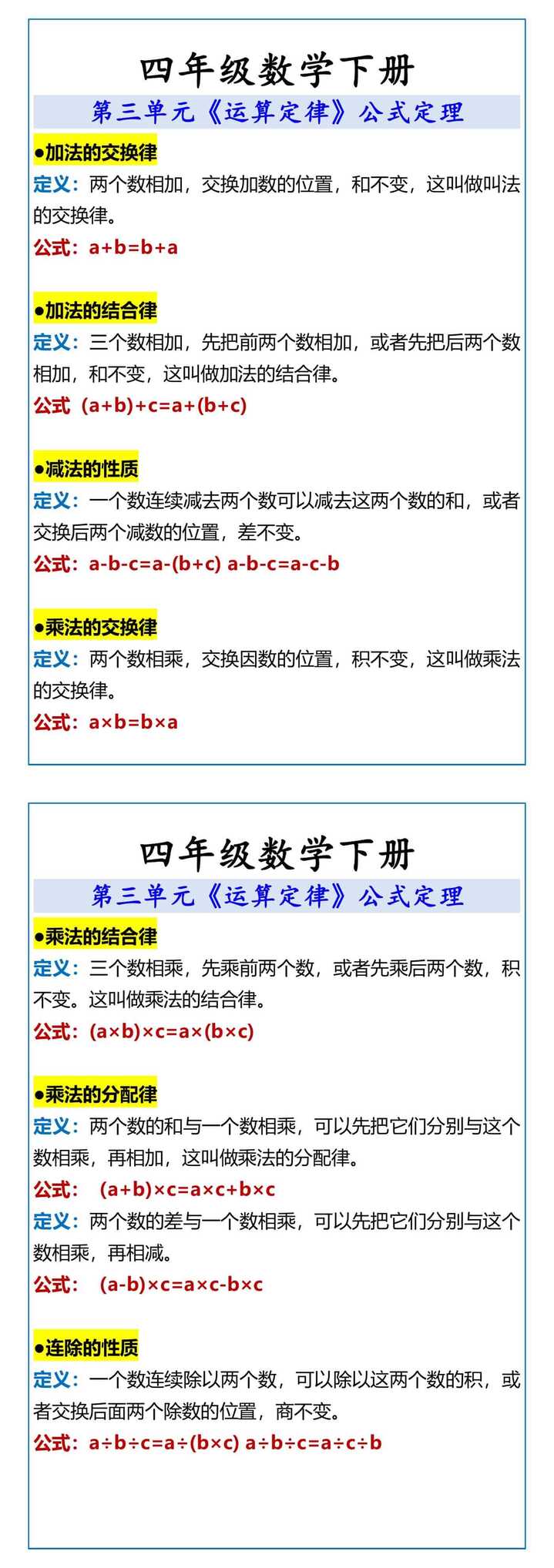 四年级数学下册 第三单元《运算定律》