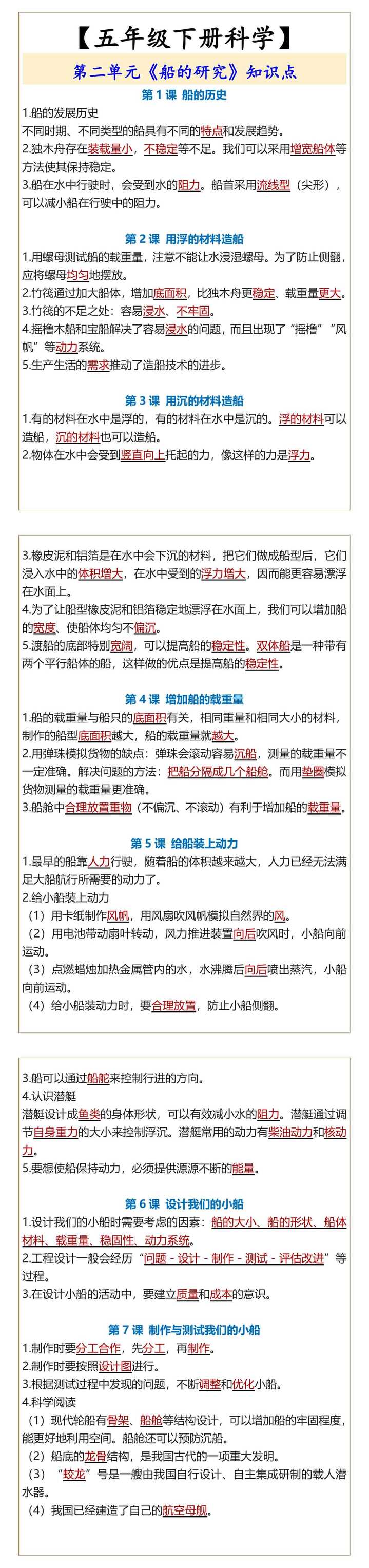 五年级下册科学第二单元《船的研究》