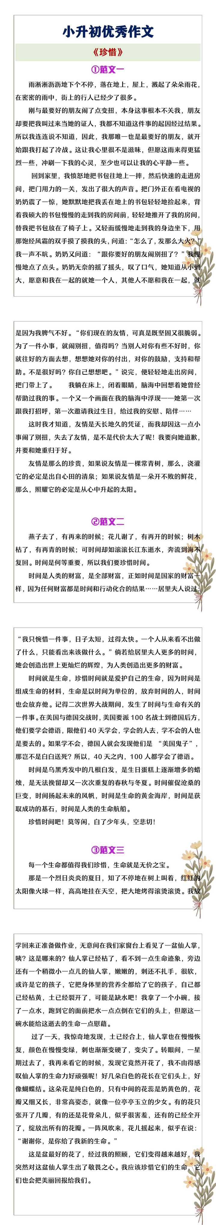 小升初优秀作文《珍惜》范文3篇