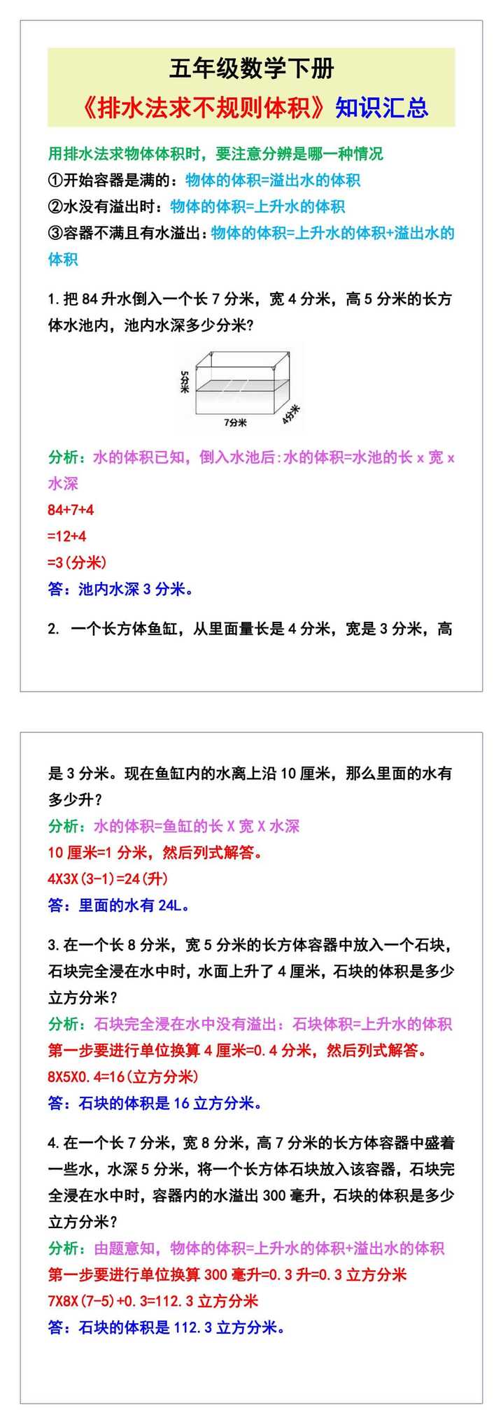 五年级数学下册《排水法求不规则体积》！