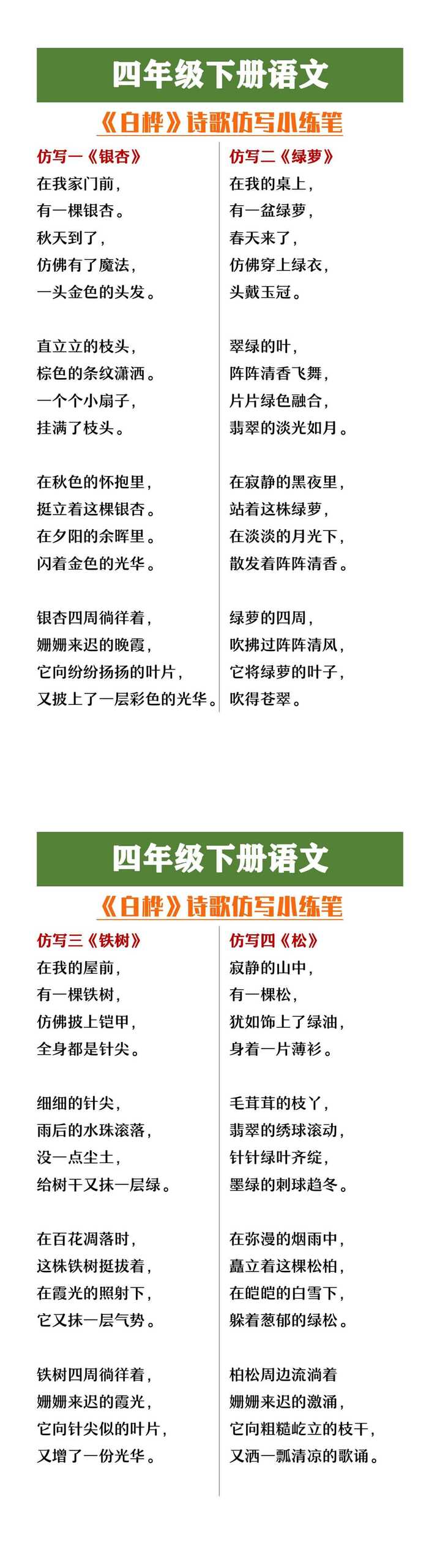 四年级下册语文《白桦》诗歌仿写小练笔