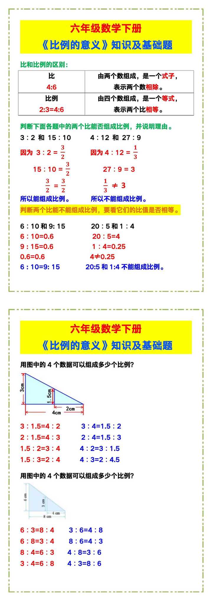 六年级数学下册《比例的意义》知识及基础题！