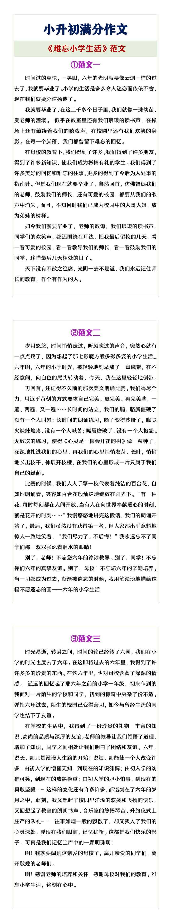 小升初满分作文《难忘小学生活》