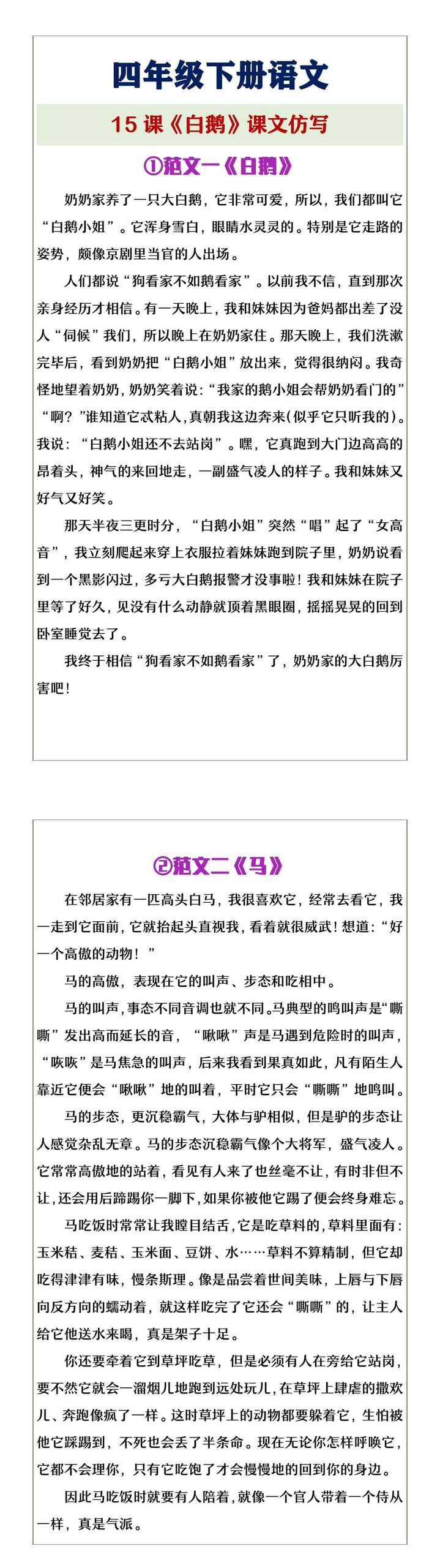 四年级下册语文15课《白鹅》课文仿写