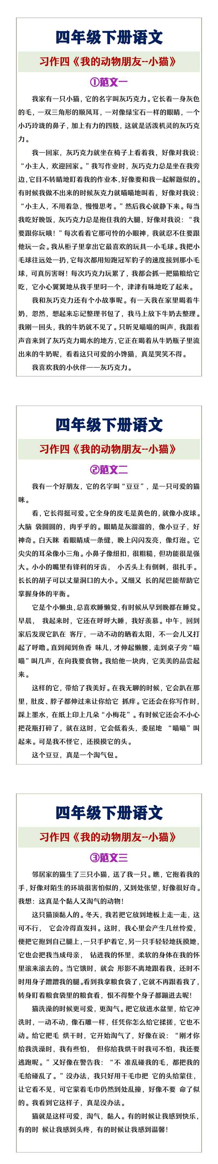 四年级下册语文习作4《我的动物朋友—小猫》