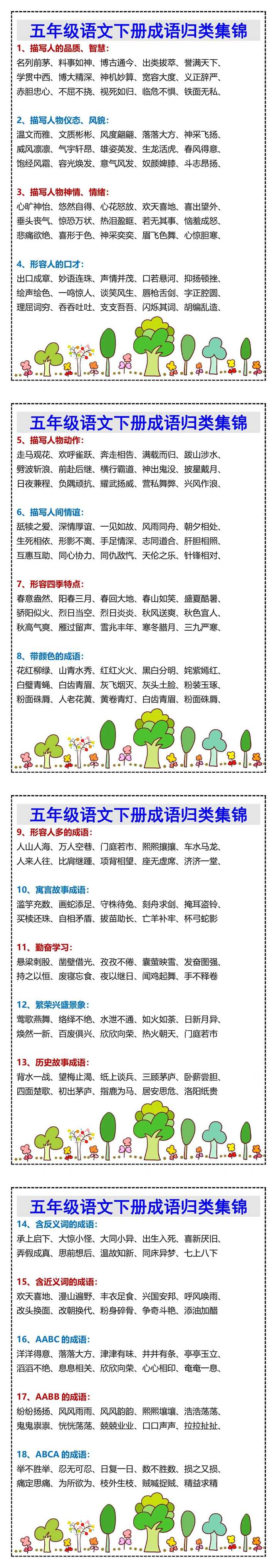 五年级语文下册成语归类集锦