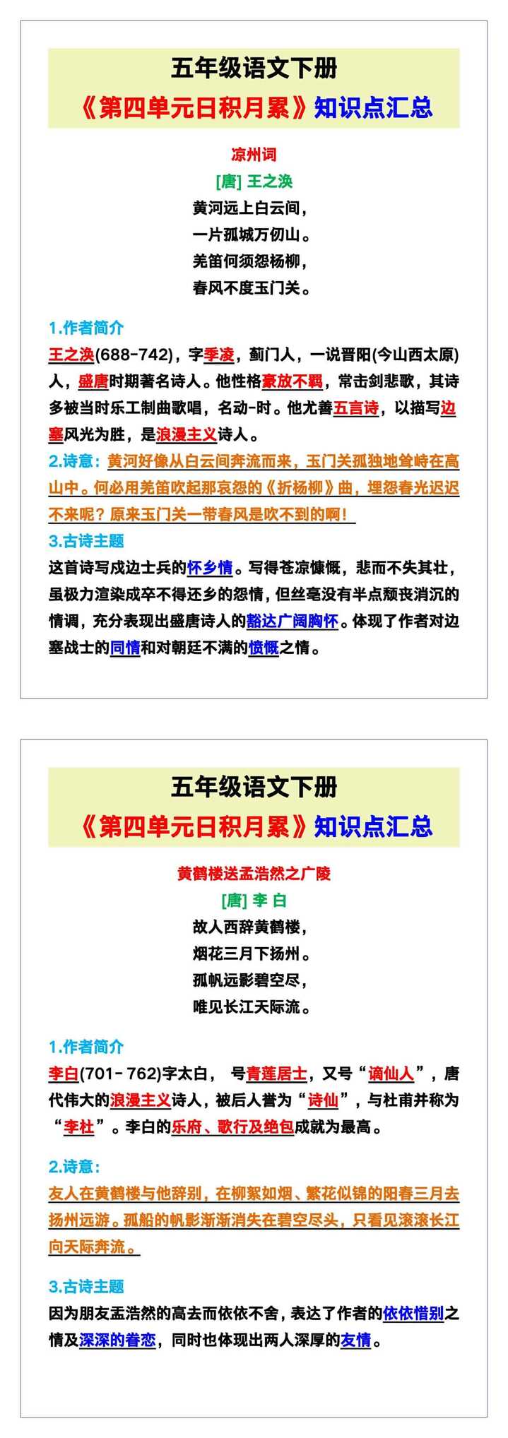 五年级语文下册《第四单元日积月累》知识点汇总！