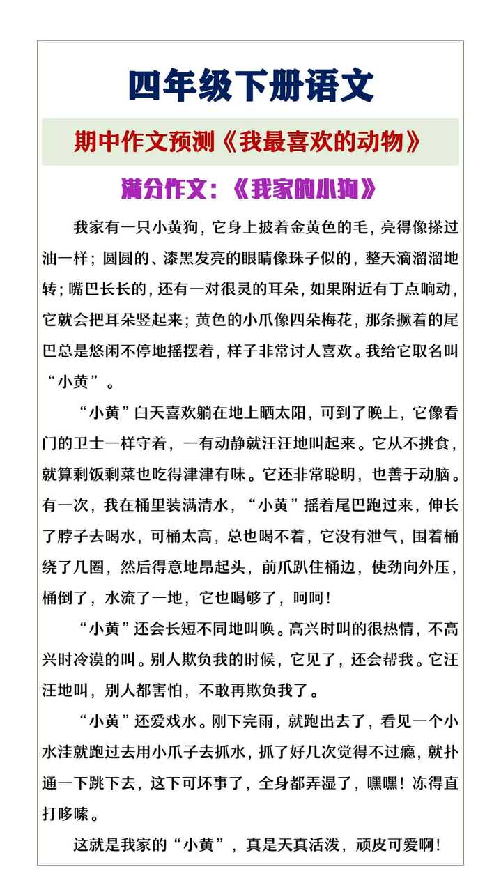 四年级下册语文期中作文预测《我家的小狗》