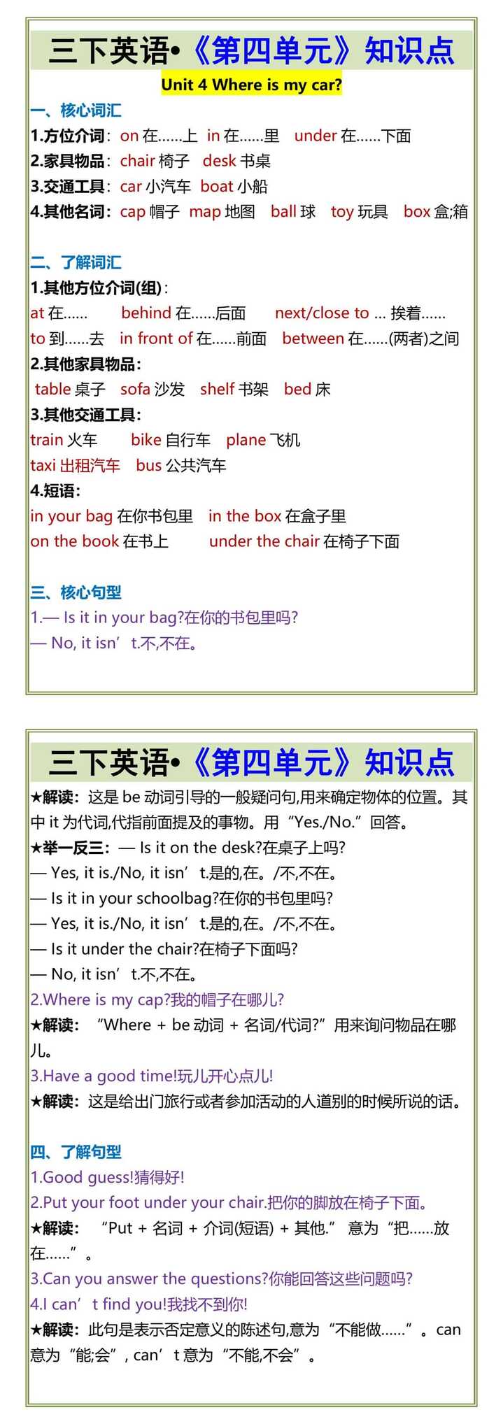 三下英语•《第四单元》知识点