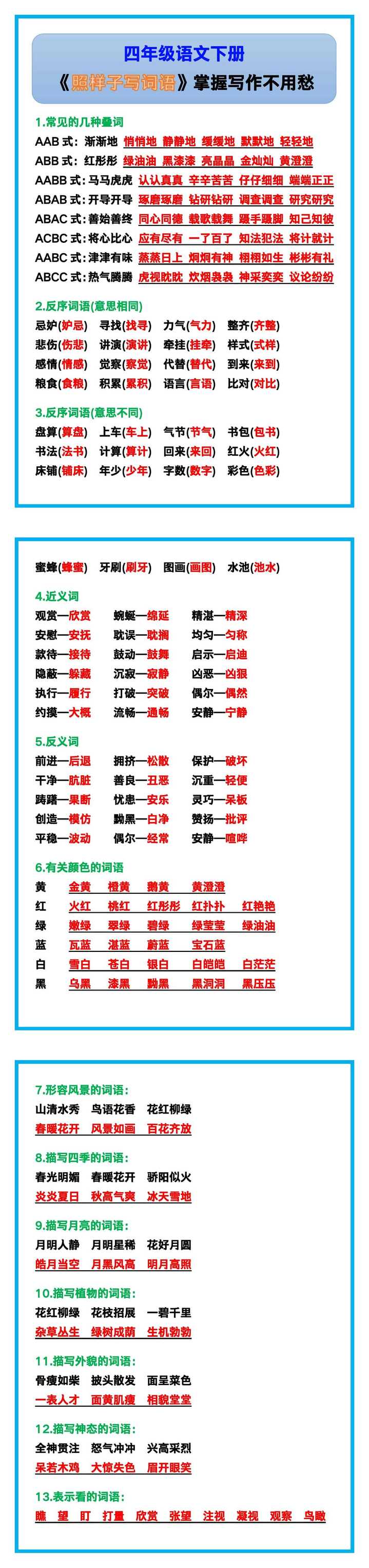 四年级语文下册《照样子写词语》，掌握写作不用愁！
