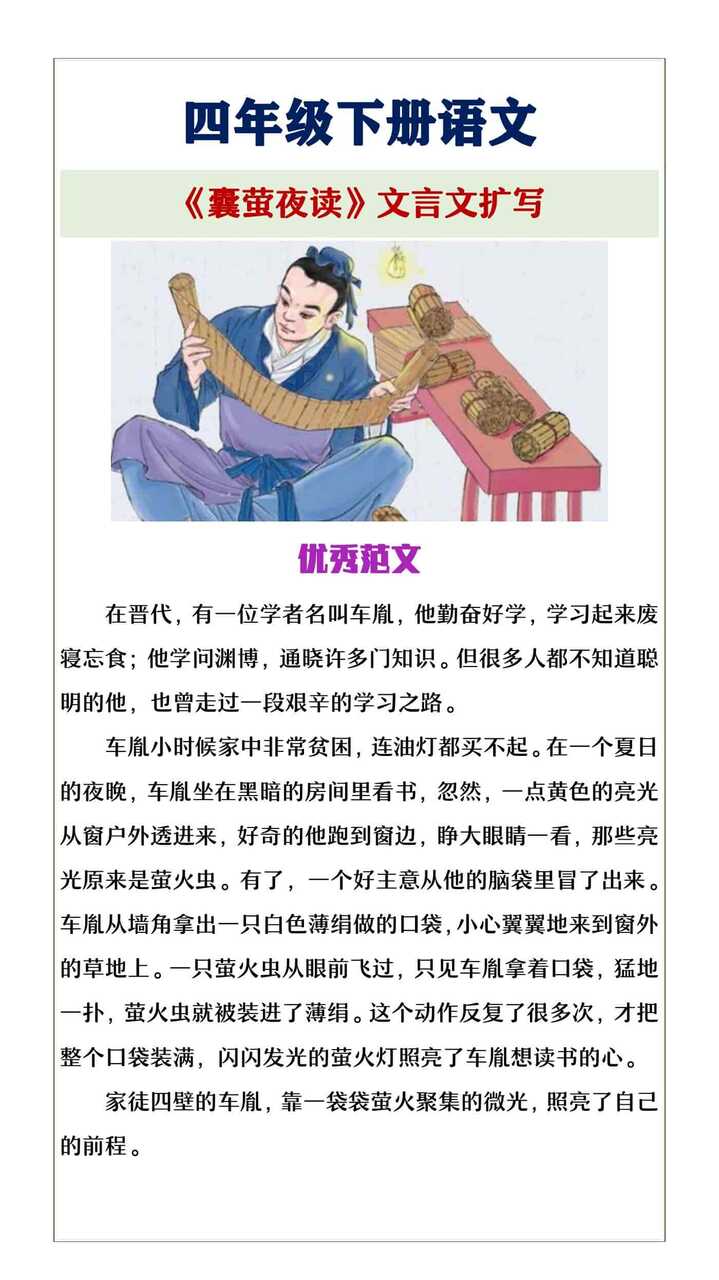 四年级下册语文《囊萤夜读》古文扩写